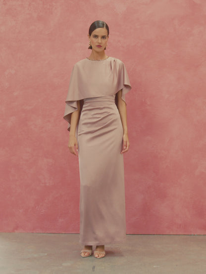Claire Vintage Pink Beaded Satin Overlay Gown