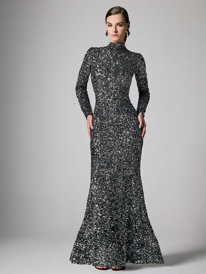 Rapture Gunmetal Sequin Gown - Montique Clothing Rapture Gunmetal Sequin Gown - Montique Clothing