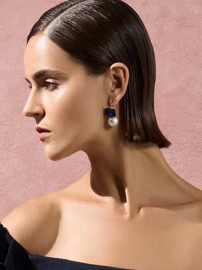 Valentina Navy Crystal & Pearl Earrings