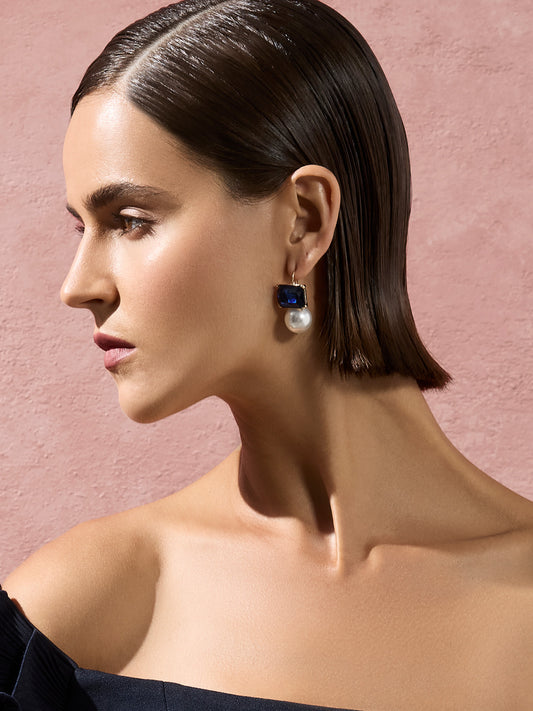 Valentina Navy Crystal & Pearl Earrings