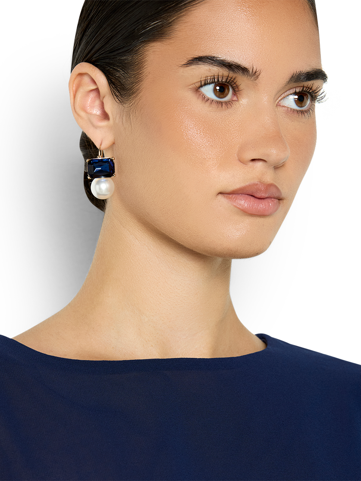 Valentina Navy Crystal & Pearl Earrings