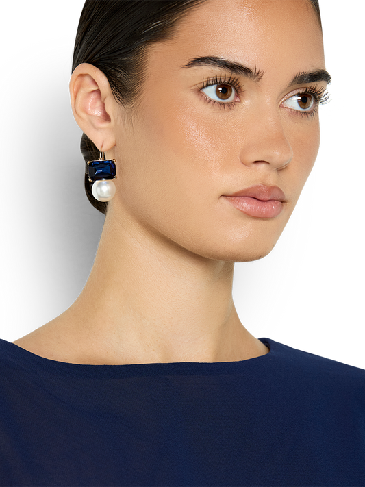 Valentina Navy Crystal & Pearl Earrings