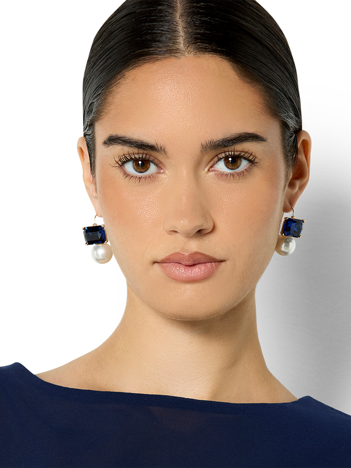 Valentina Navy Crystal & Pearl Earrings