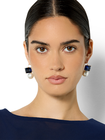 Valentina Navy Crystal & Pearl Earrings