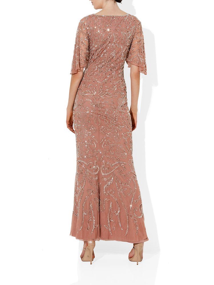 Adora Rose Gold Hand Beaded Gown by Montique