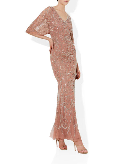 Adora Rose Gold Hand Beaded Gown by Montique