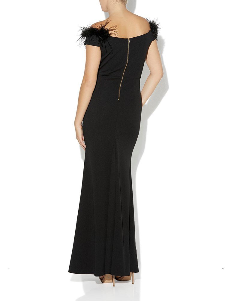 Alessandra Black Feather Trim Gown by Montique