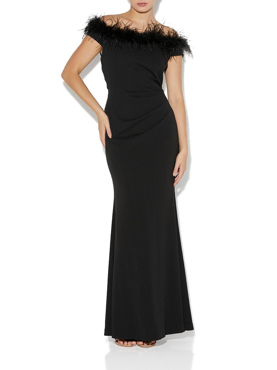 Alessandra Black Feather Trim Gown by Montique