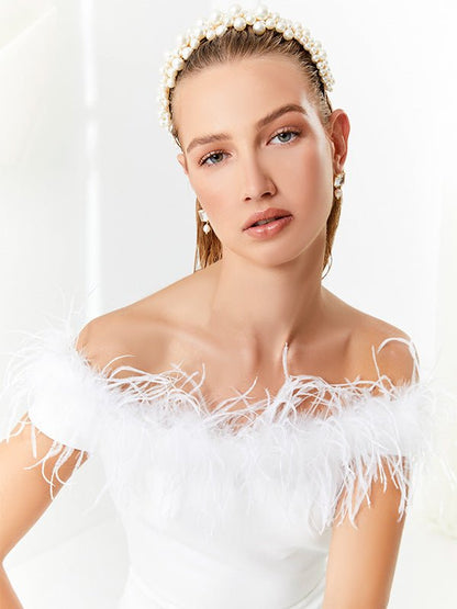 Alessandra Ivory Feather Trim Gown by Montique