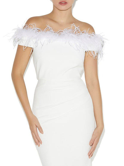 Alessandra Ivory Feather Trim Gown by Montique