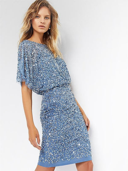 Alinda Sky Blue Hand Beaded Dress by Montique