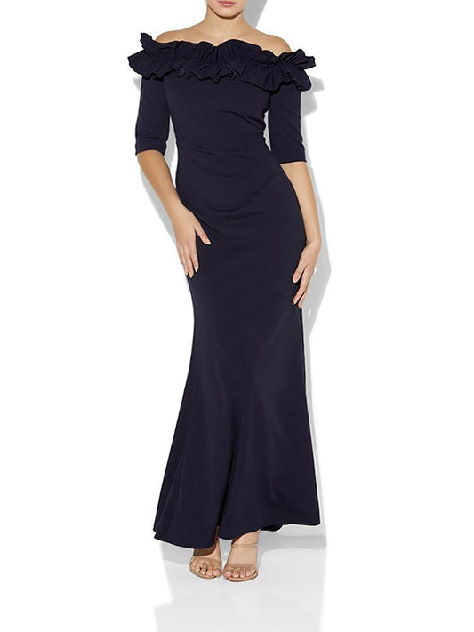 Azariah Navy Portrait Gown by Montique