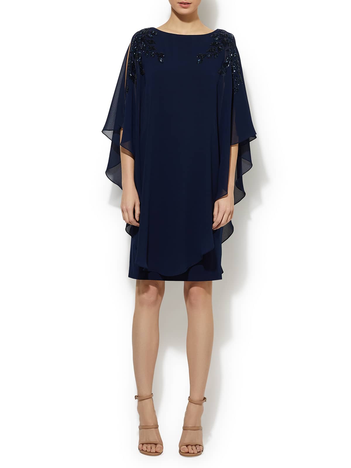 Celine Navy Sequin Chiffon Overlay Dress by Montique