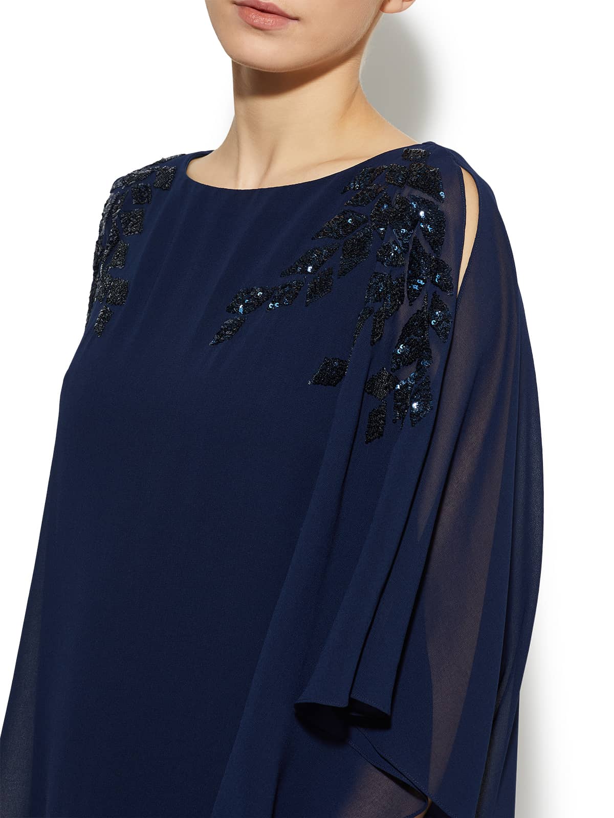 Celine Navy Sequin Chiffon Overlay Dress by Montique