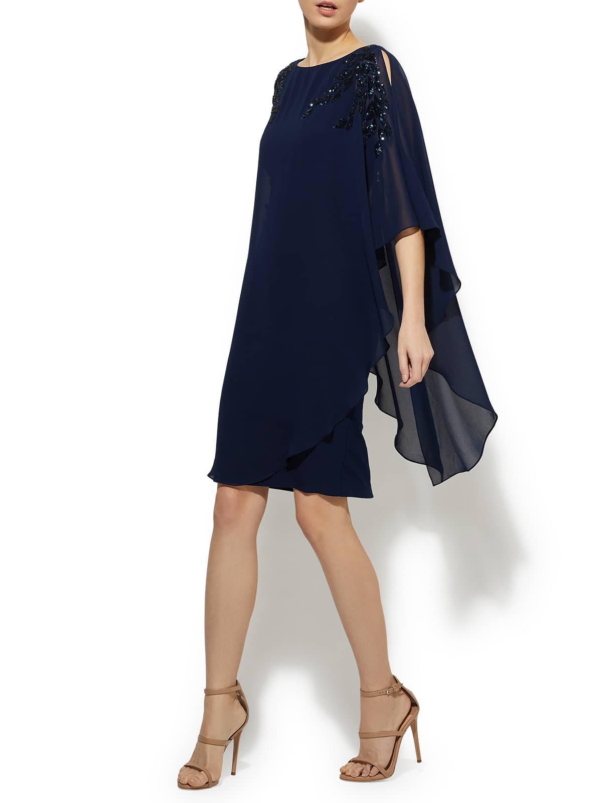 Celine Navy Sequin Chiffon Overlay Dress by Montique