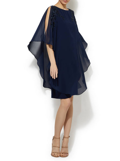 Celine Navy Sequin Chiffon Overlay Dress by Montique