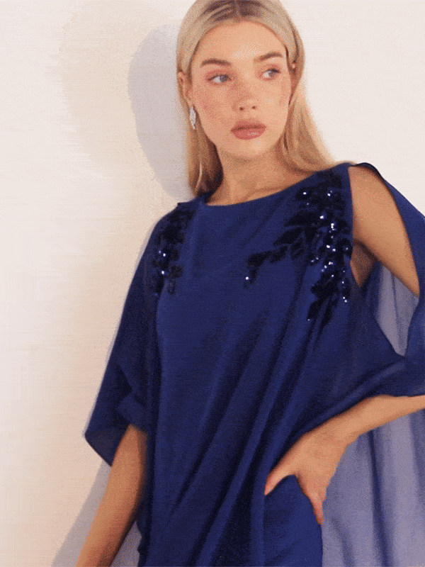 Celine Sapphire Chiffon Overlay Dress by Montique
