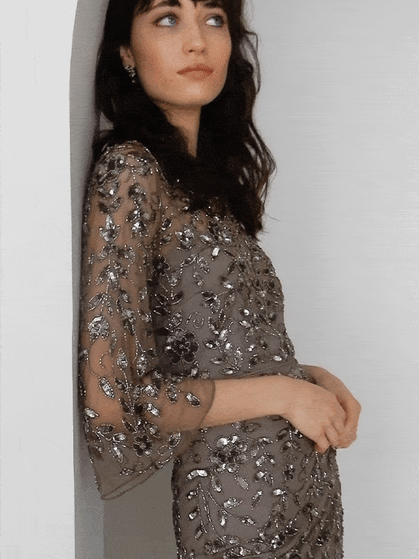 Eliza Gunmetal Hand Beaded Gown