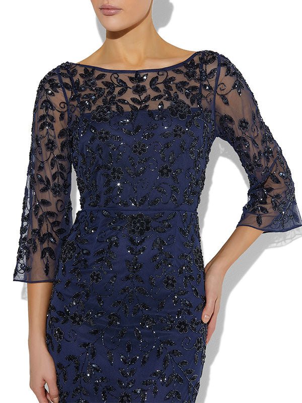 Eliza Navy Hand Beaded Gown by Montique