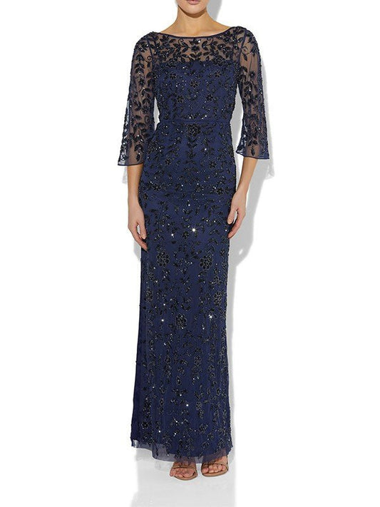 Eliza Navy Hand Beaded Gown by Montique