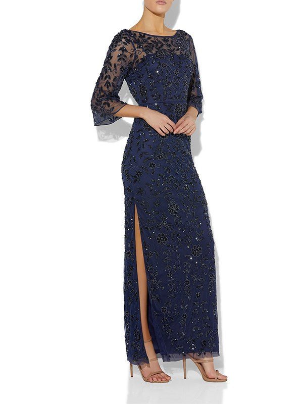Eliza Navy Hand Beaded Gown by Montique