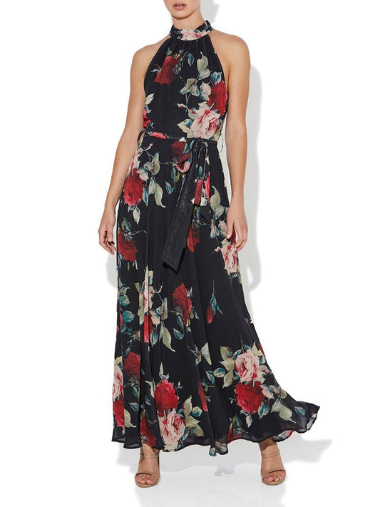 Fifi Rose Print Halter Gown by Montique