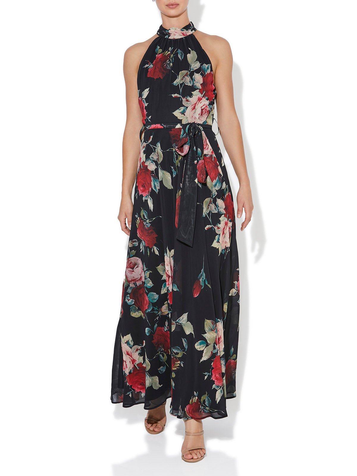 Fifi Rose Print Halter Gown by Montique