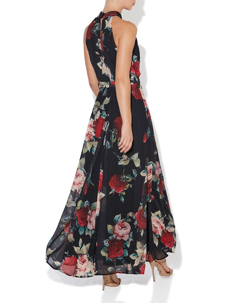 Fifi Rose Print Halter Gown by Montique