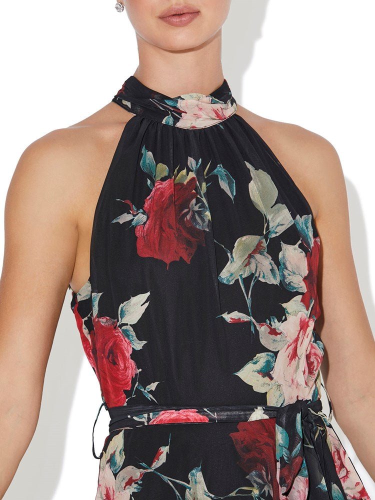 Fifi Rose Print Halter Gown by Montique