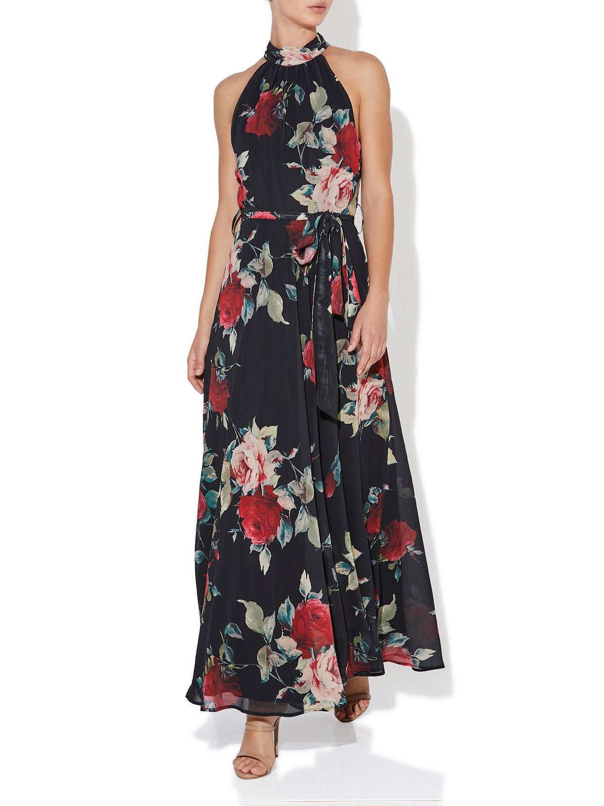 Fifi Rose Print Halter Gown by Montique