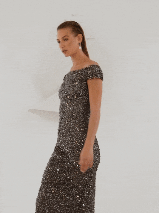 Giselle Gunmetal Hand Beaded Gown by Montique