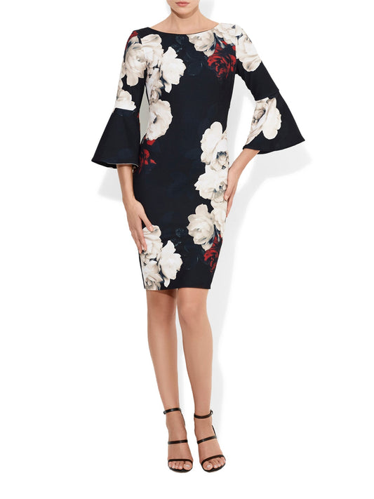 Greta Black Red Print Shift Dress by Montique