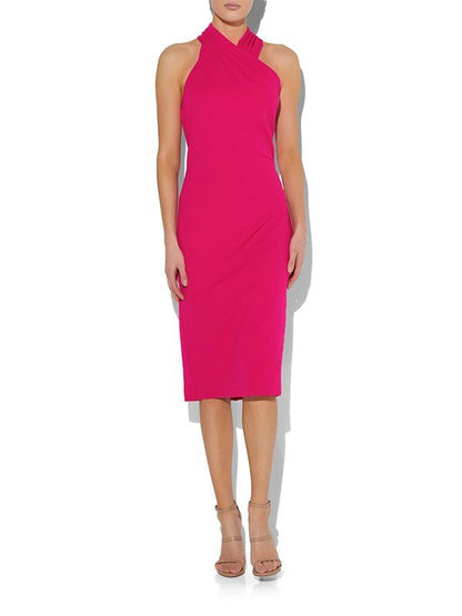 Halo Hot Pink Halter Dress by Montique