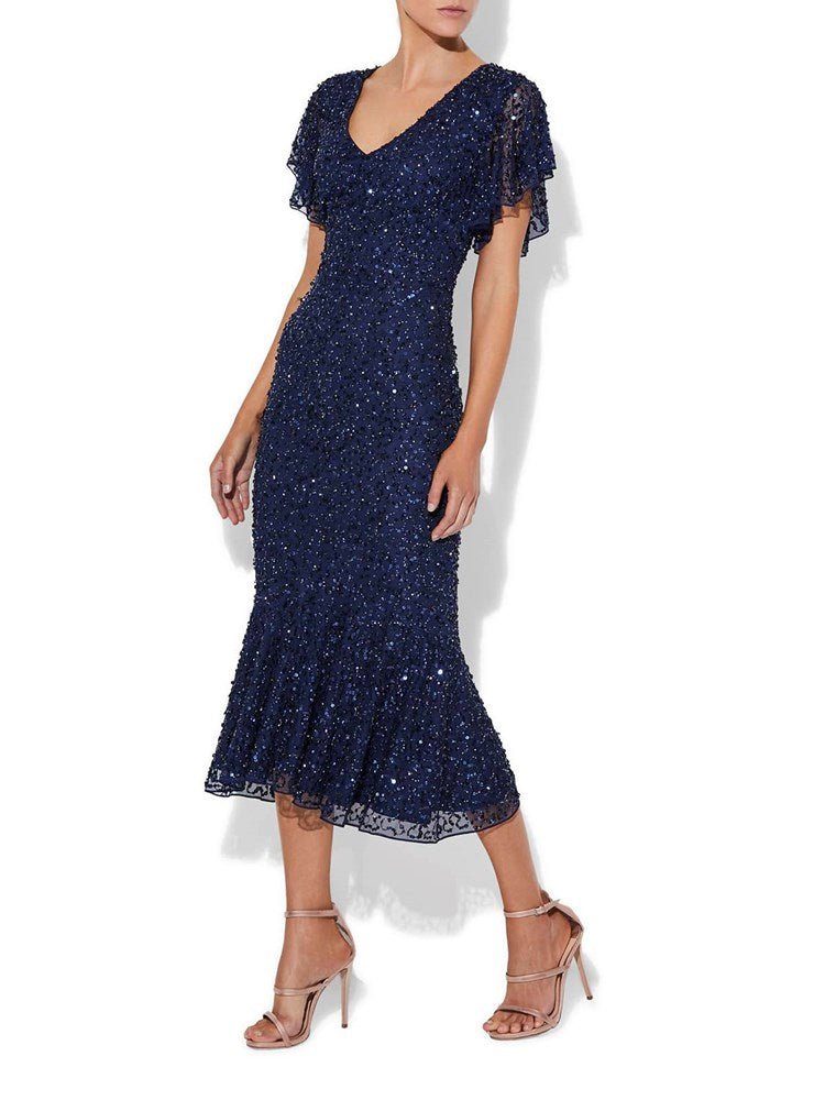 Ida Navy Hand Beaded Dress Montique