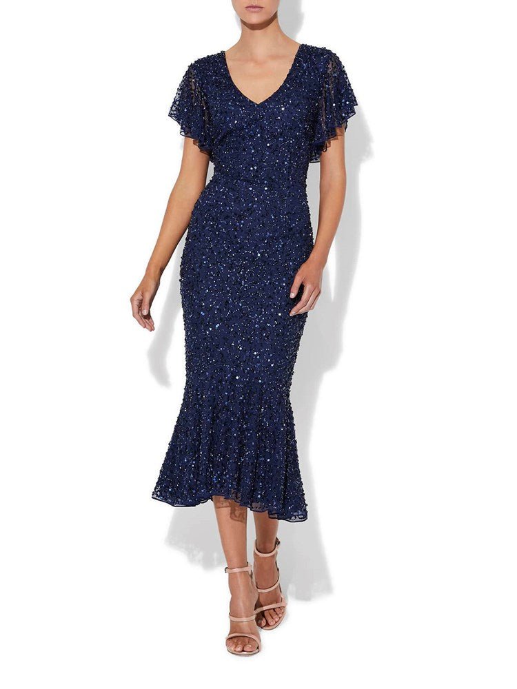 Ida Navy Hand Beaded Dress by Montique