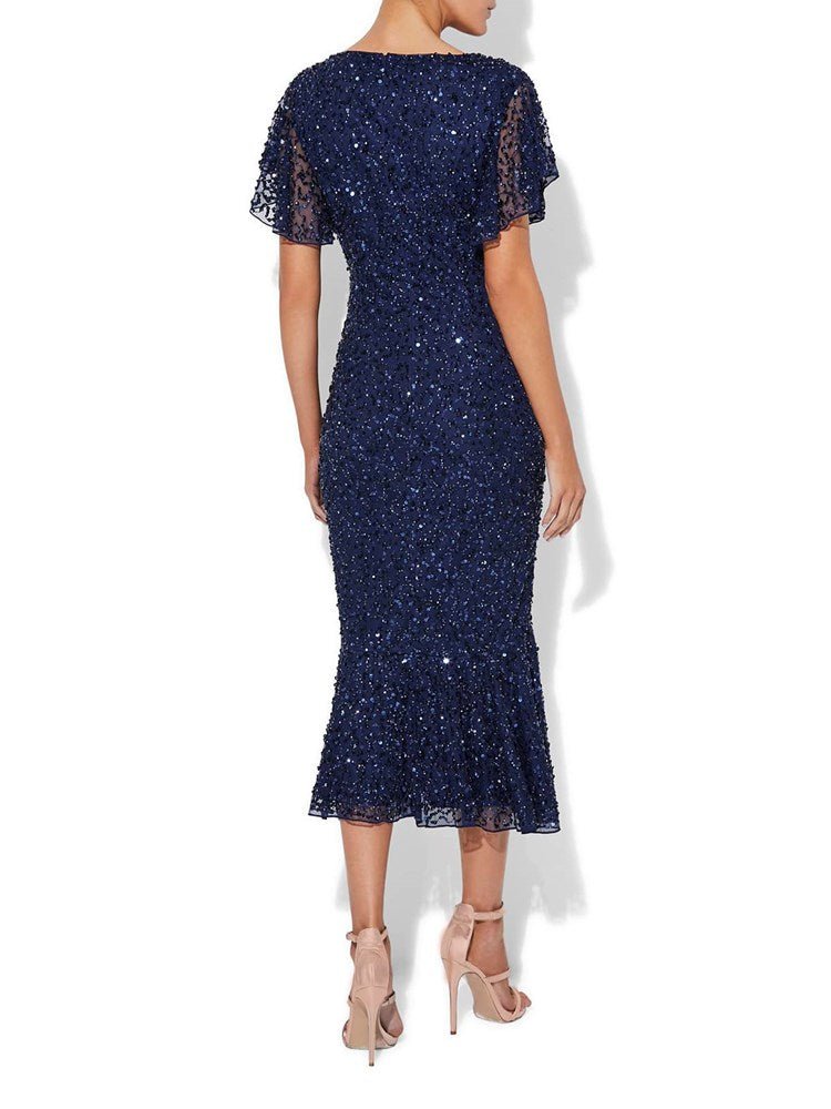 Ida Navy Hand Beaded Dress by Montique