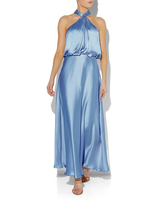 India Sky Blue Halter Gown by Montique