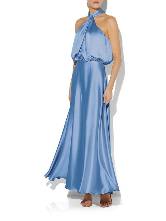 India Sky Blue Halter Gown by Montique