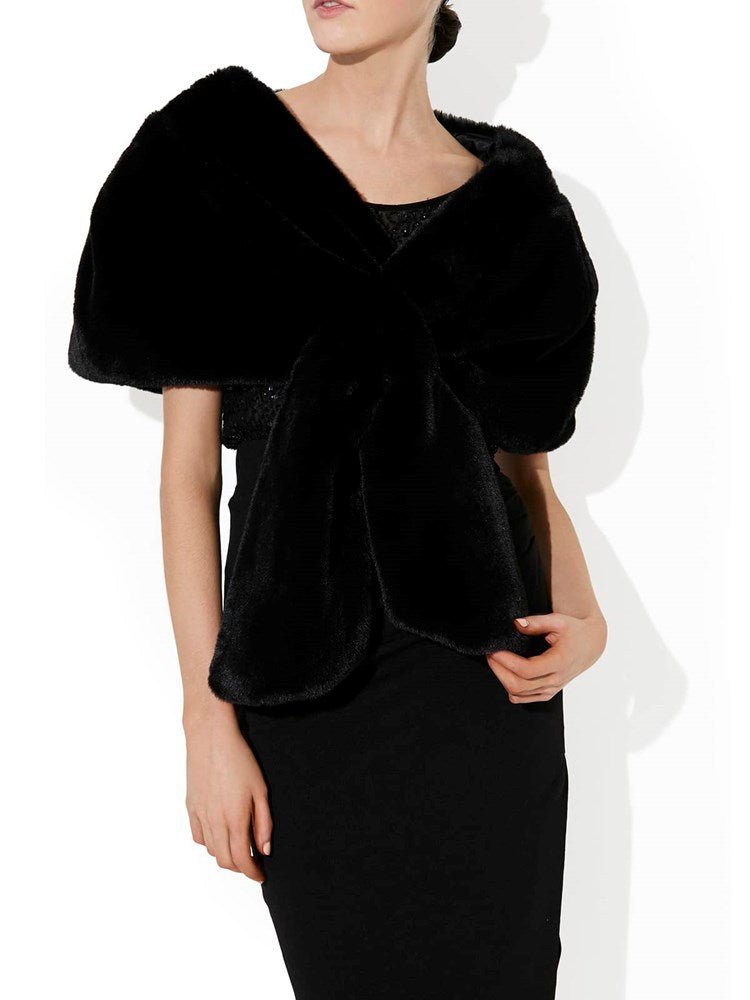 Karine Black Faux Fur Shawl by Montique