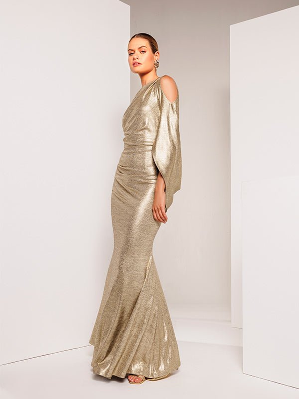Llella Gold Metallic Keyhole Prom Dress Sparkly Formal Evening Dress –  LLELLA