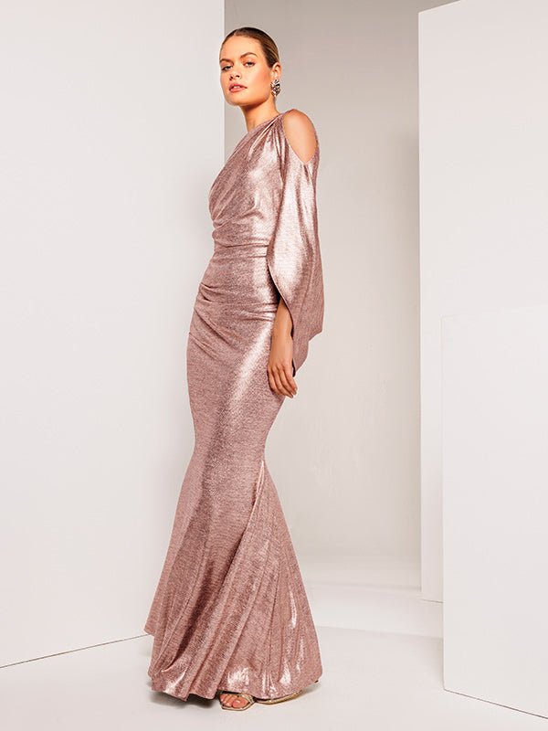 Lana Rose Gold Metallic Gown by Montique