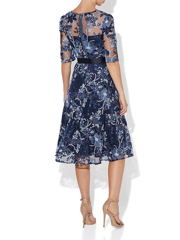 Loren Navy/Mink Lace Dress by Montique