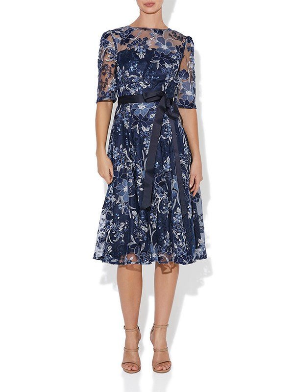 Loren Navy/Mink Lace Dress by Montique