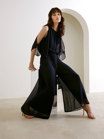 Lucien Navy Chiffon Jumpsuit by Montique