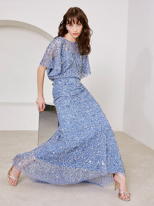 Mimi Sky Blue Hand Beaded Gown by Montique