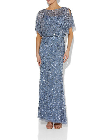 Mimi Sky Blue Hand Beaded Gown by Montique