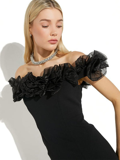 Mischa Black Organza Rose Gown by Montique