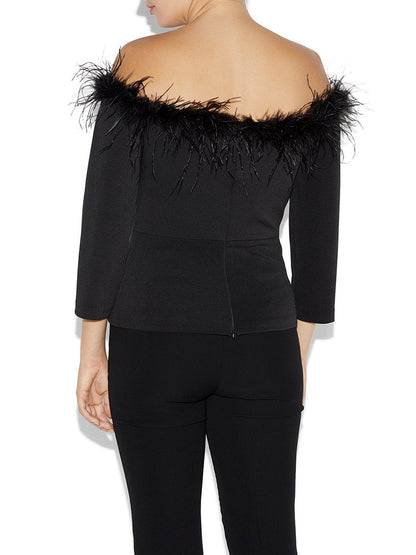 Orla Black Feather Trim Top by Montique