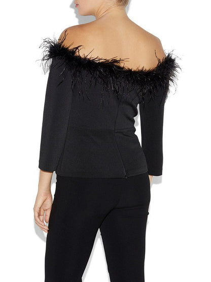 Orla Black Feather Trim Top by Montique