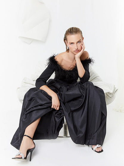 Orla Black Feather Trim Top by Montique